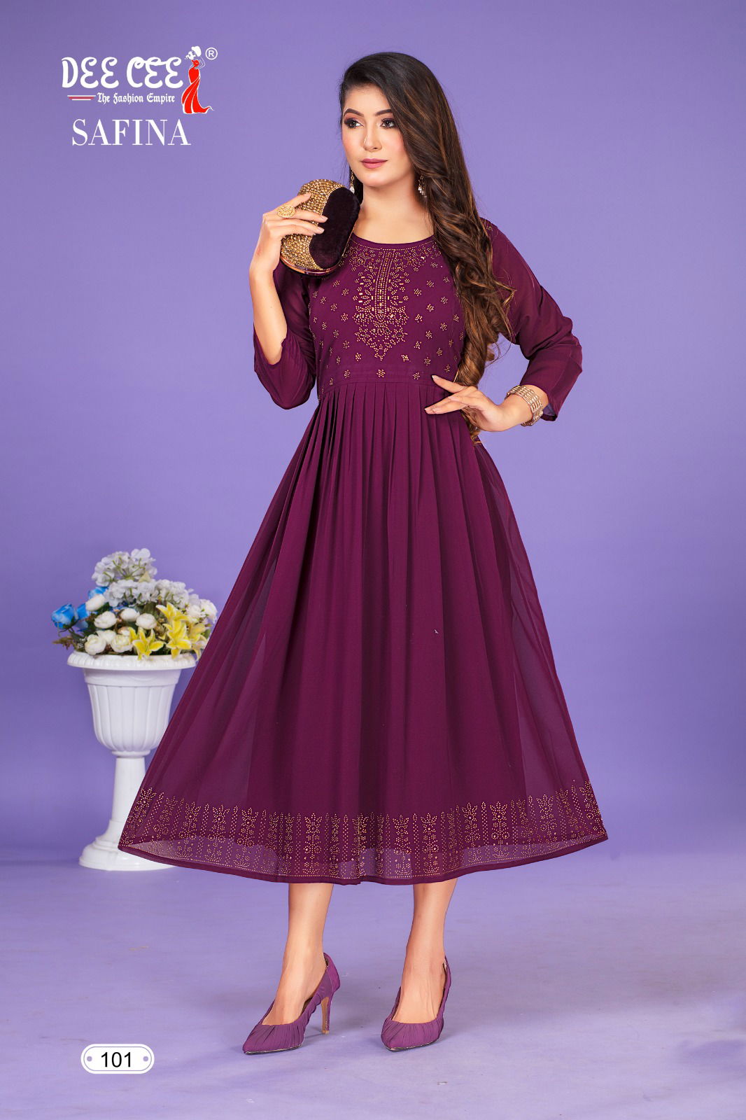 Safina By Dee Cee Flared Plain Georgette Kurtis Wholesale Clothing Distributors In India

